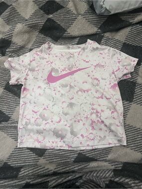 Nike White & Pink Floral Dri-FIT Short Sleeve Tee